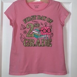 Children’s Place Second Grade Pink Short Sleeve Graphic T-shirt Top School 10/12